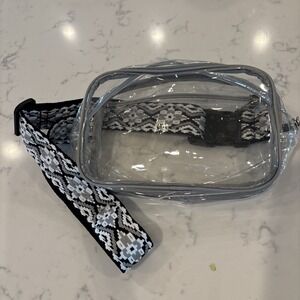 Clear Bag Stadium Events Small  Purse for Women Cross Body Black White Strap EUC